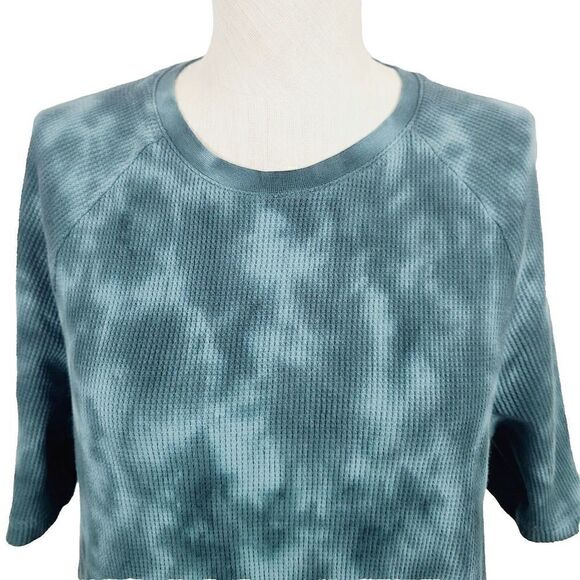 Everlane Evergreen Top S Green Organic Cotton‎ Tie Dye Waffle Knit Raglan Sleeve - Picture 2 of 6